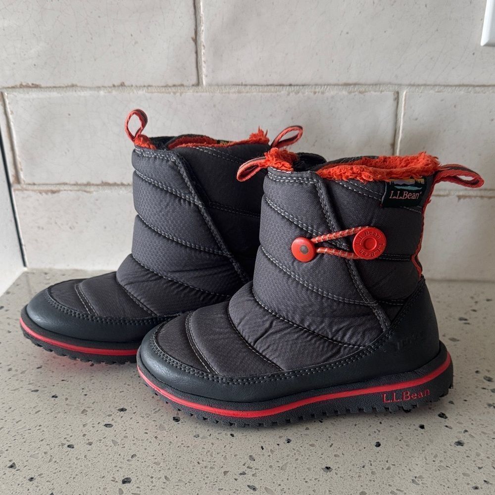 L.L. Bean PRIMALOFT Waterproof Kids' Toddler Snow Boots Gray Orange Trim Size 9